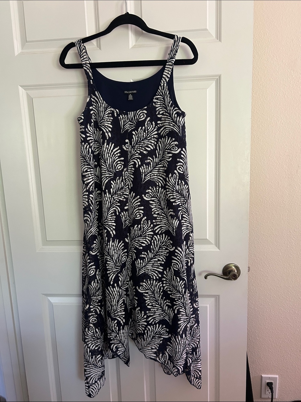 Nina Leonard Navy and White Handkerchief Hem Tank Dress